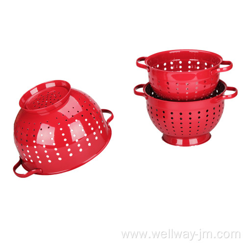 Red Painting Stainless Steel Colander with Ring Base